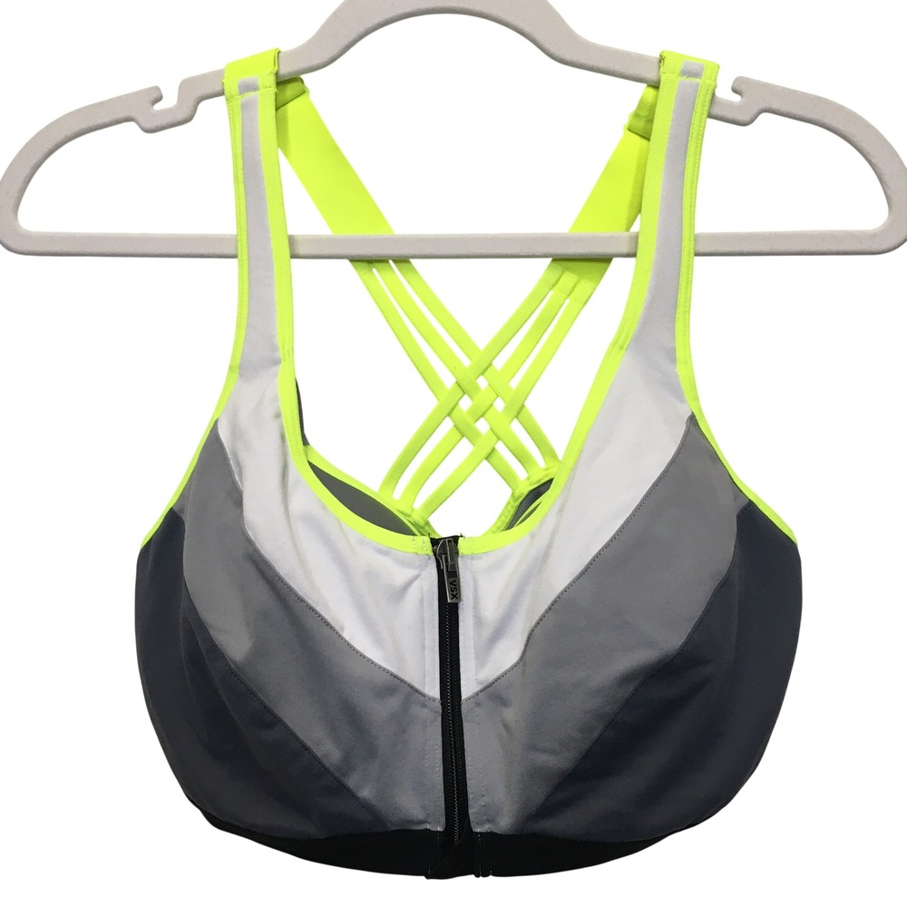 Victoria's Secret VSX Strappy High Impact Sports Bra 34D Grey Gym Workout Sporty